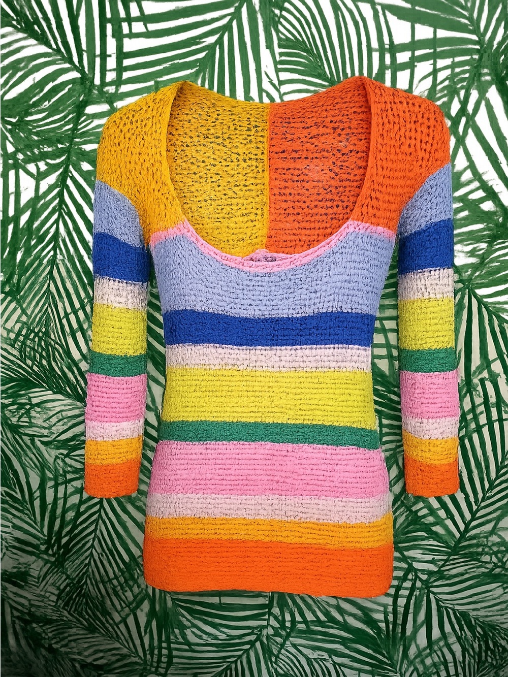Multicolor Striped Scoop Neck Women's Sweater